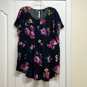 Torrid black and pink floral top with keyhole